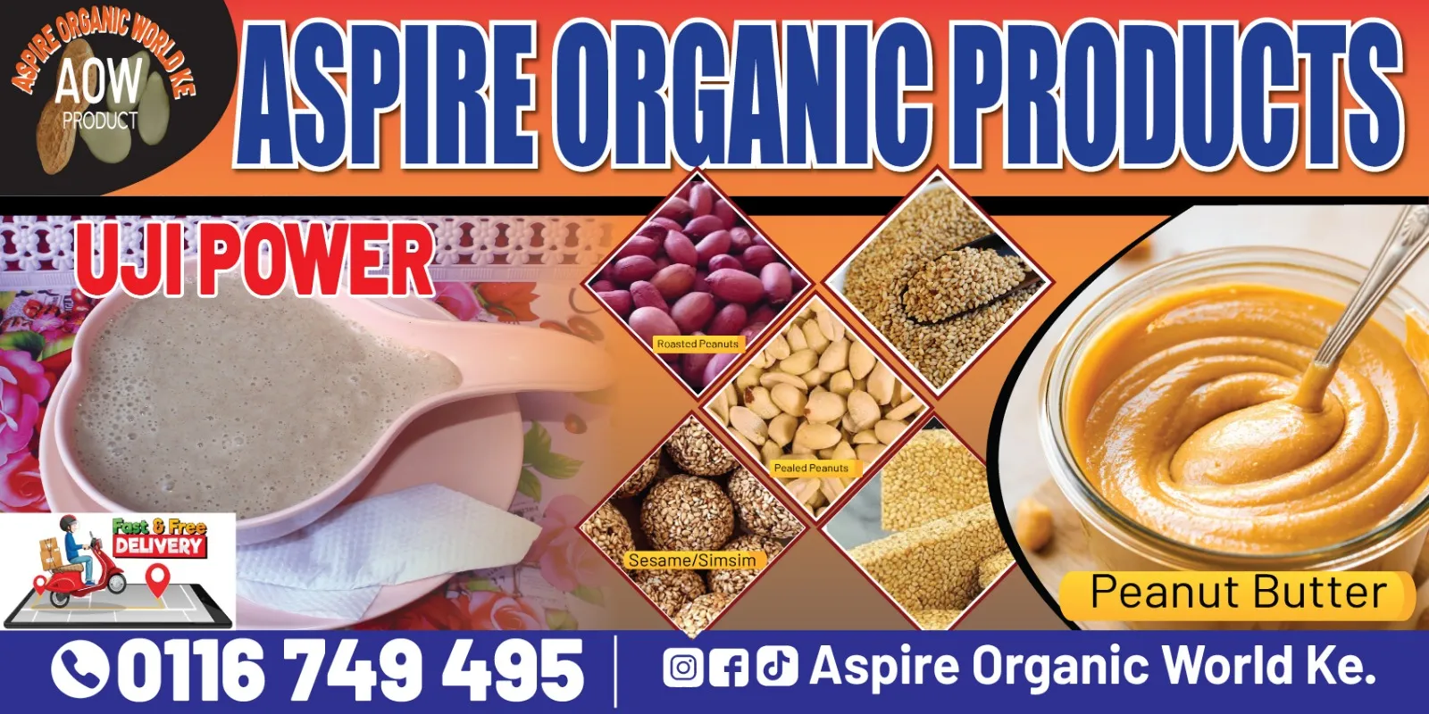 Wanderas Organics products: Uji Power, roasted peanuts, sesame, peanut butter